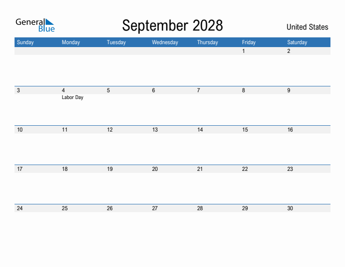 Fillable September 2028 Calendar