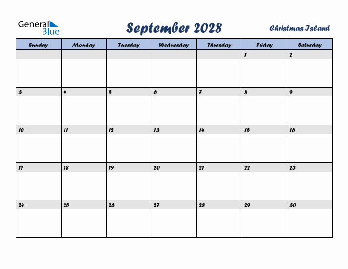 September 2028 Calendar with Holidays in Christmas Island