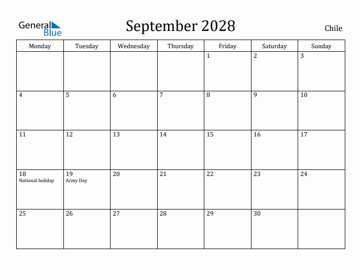 September 2028 Calendar Chile