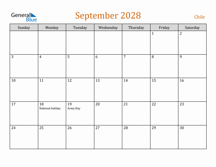 September 2028 Holiday Calendar with Sunday Start