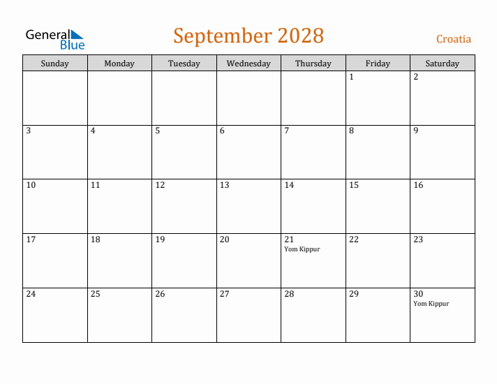 September 2028 Holiday Calendar with Sunday Start