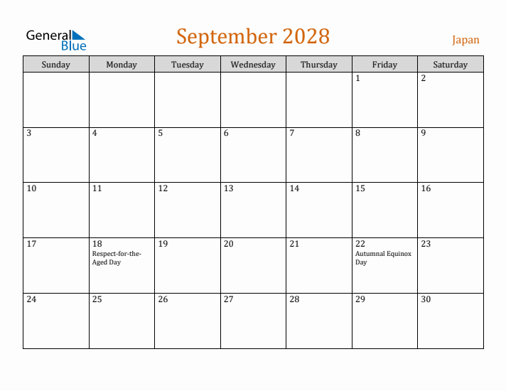 September 2028 Holiday Calendar with Sunday Start