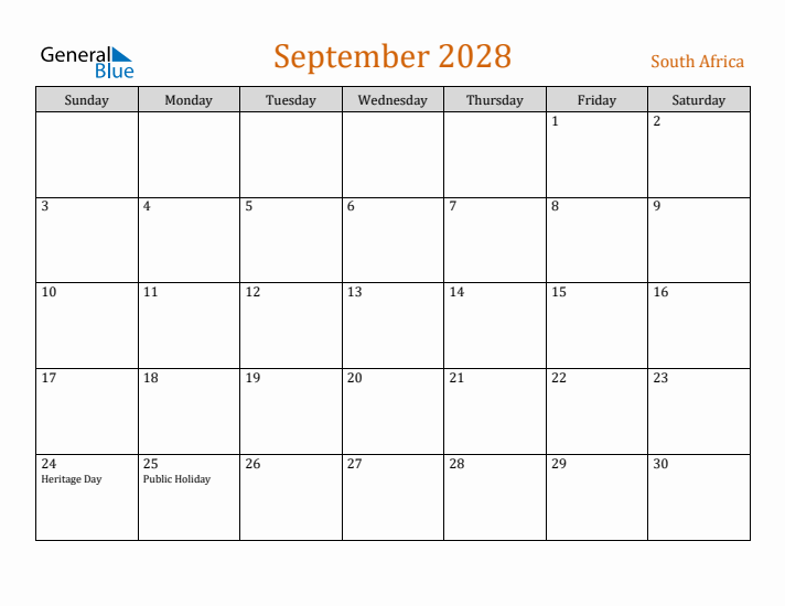 September 2028 Holiday Calendar with Sunday Start