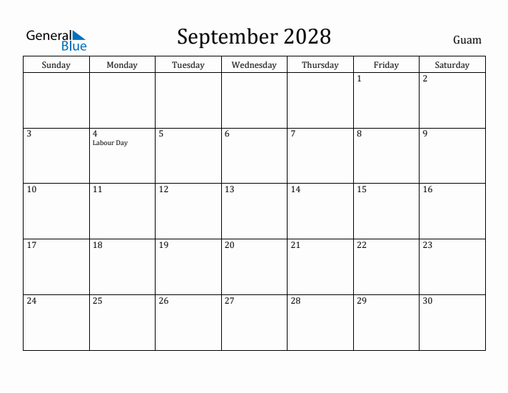 September 2028 Calendar Guam