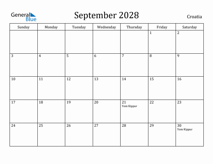 September 2028 Calendar Croatia