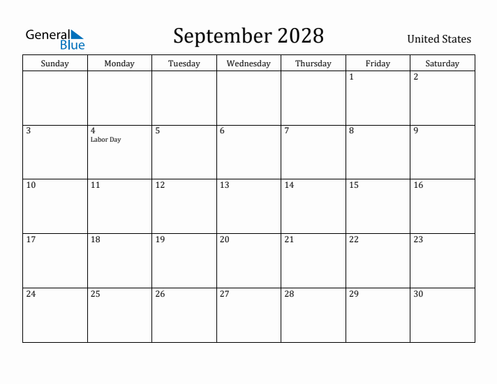 September 2028 Calendar United States