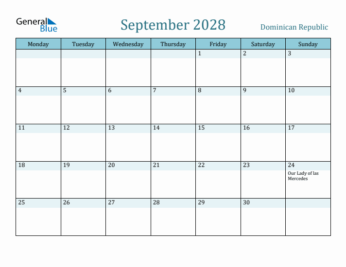 September 2028 Calendar with Holidays