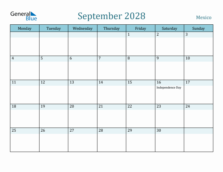 September 2028 Calendar with Holidays