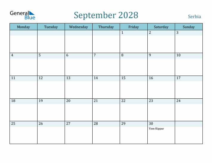 September 2028 Calendar with Holidays