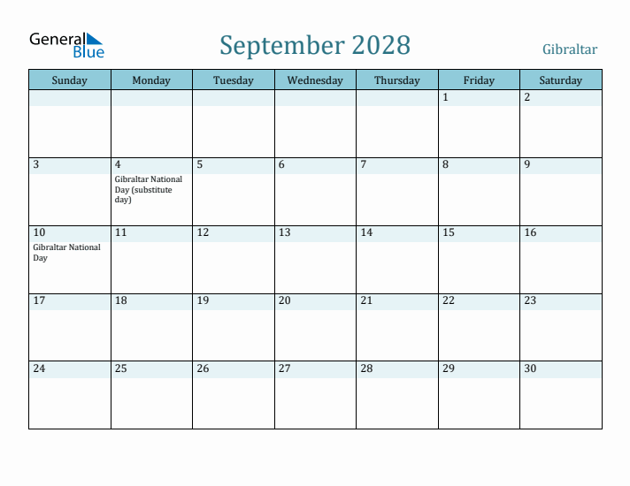 September 2028 Calendar with Holidays