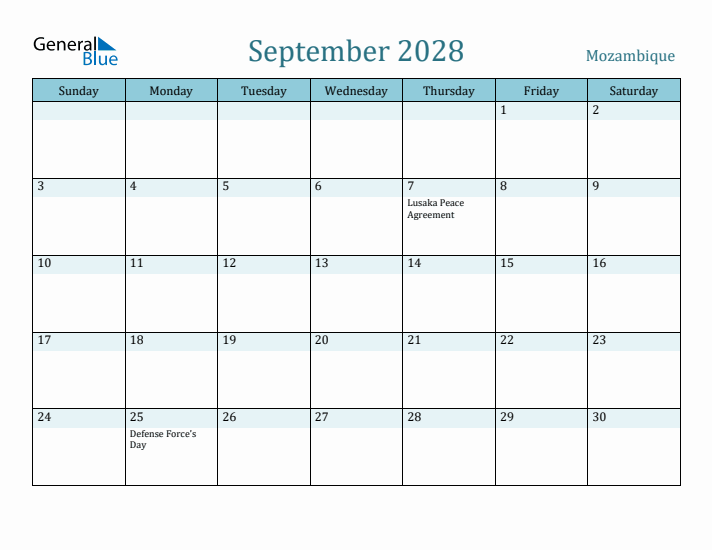 September 2028 Calendar with Holidays