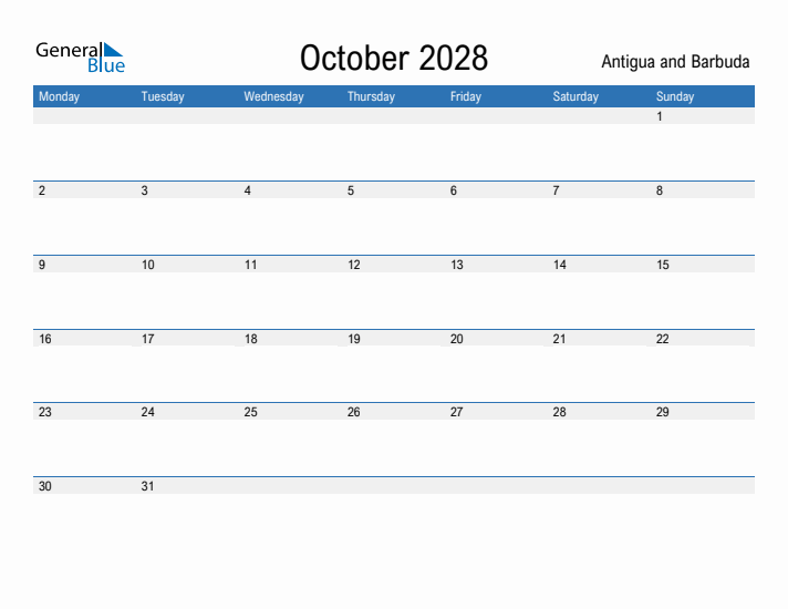 Fillable October 2028 Calendar