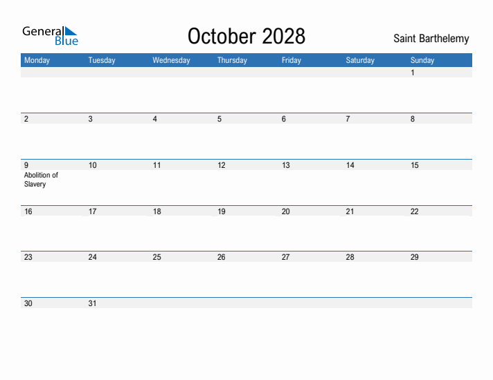 Fillable October 2028 Calendar