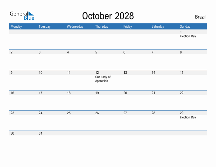 Fillable October 2028 Calendar