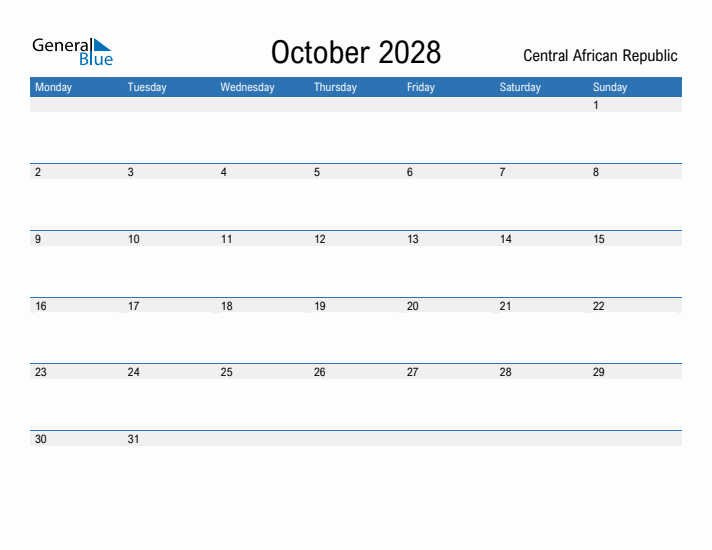 Fillable October 2028 Calendar