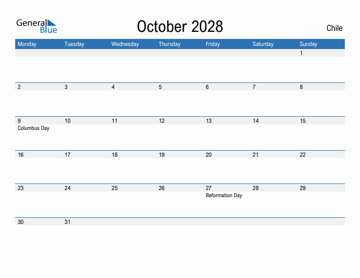 Fillable October 2028 Calendar