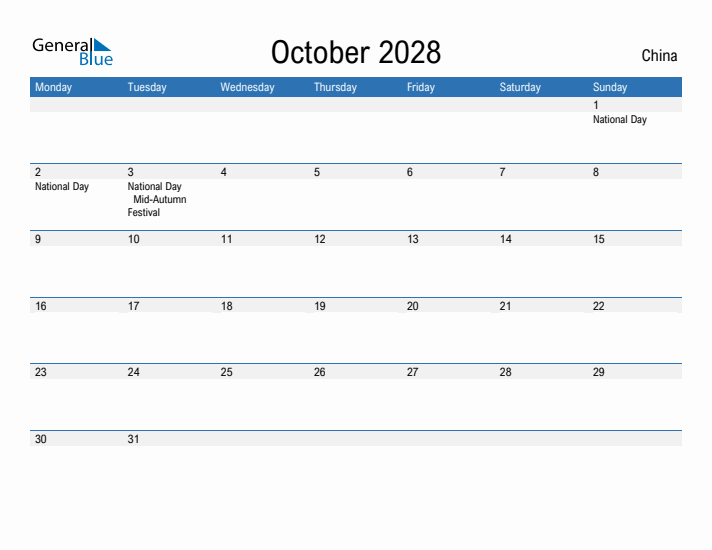 Fillable October 2028 Calendar