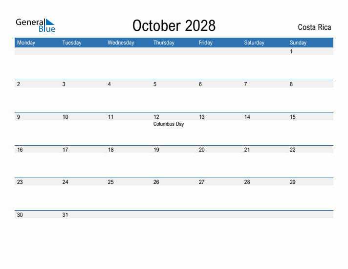 Fillable October 2028 Calendar