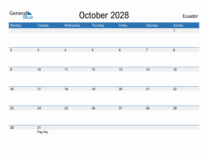 Fillable October 2028 Calendar