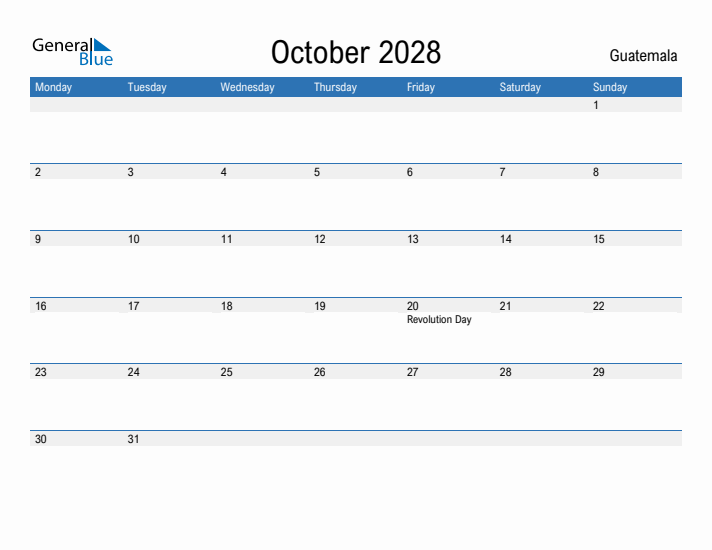 Fillable October 2028 Calendar