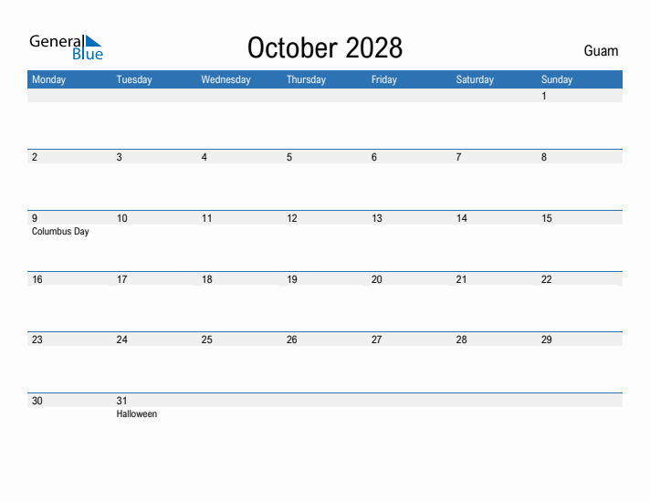 Fillable October 2028 Calendar