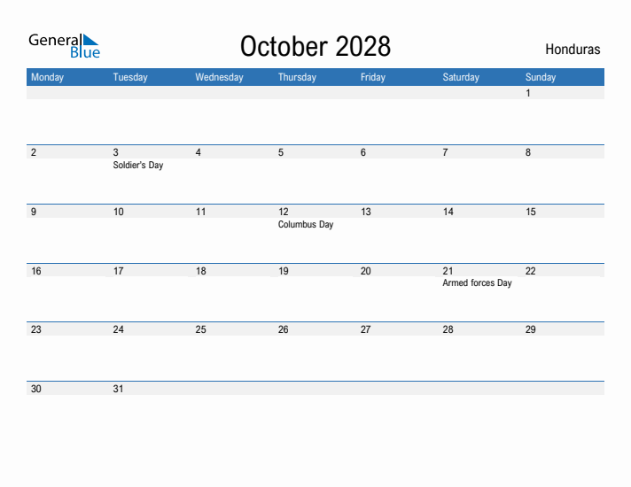 Fillable October 2028 Calendar