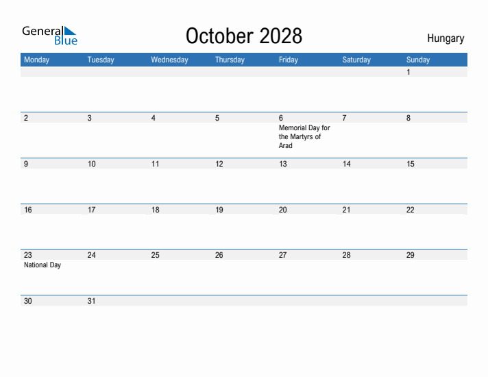 Fillable October 2028 Calendar