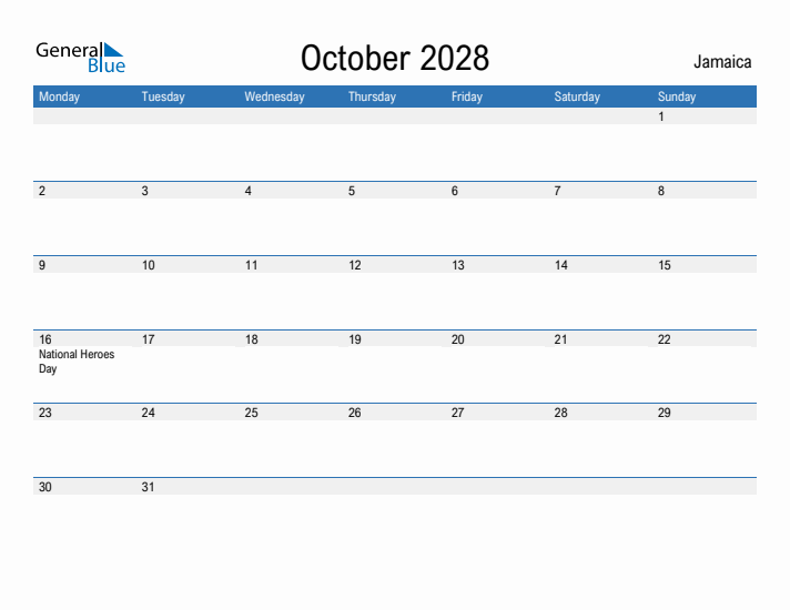 Fillable October 2028 Calendar