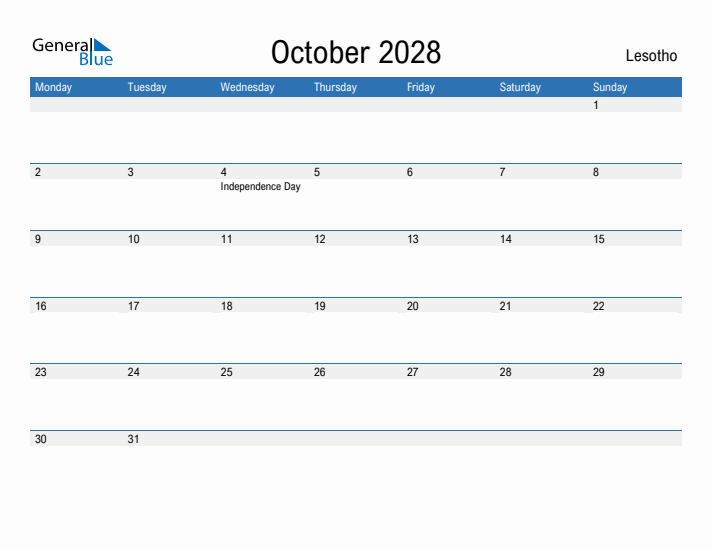 Fillable October 2028 Calendar