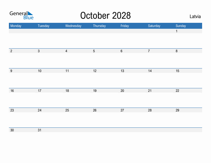 Fillable October 2028 Calendar