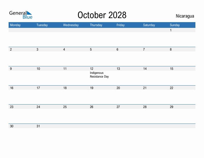 Fillable October 2028 Calendar