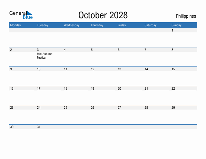 Fillable October 2028 Calendar