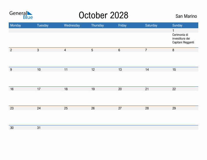 Fillable October 2028 Calendar