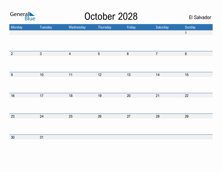 Fillable October 2028 Calendar