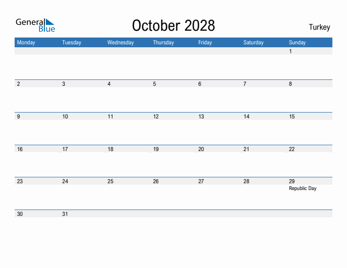 Fillable October 2028 Calendar