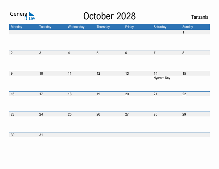 Fillable October 2028 Calendar