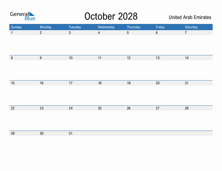 Fillable October 2028 Calendar