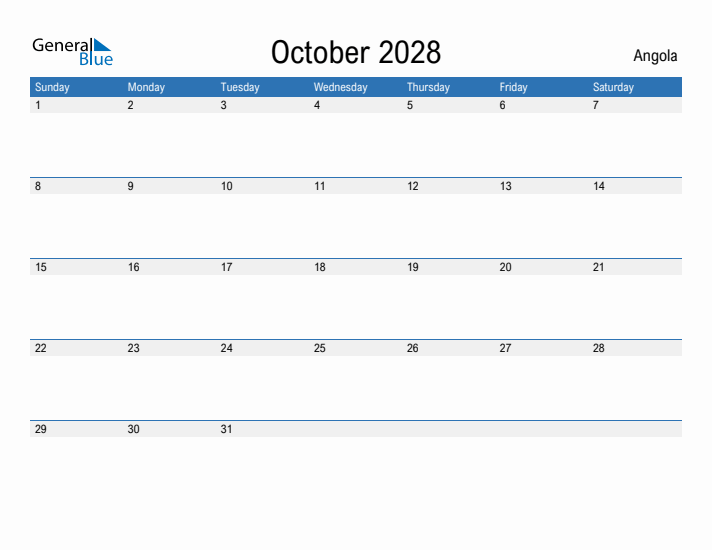 Fillable October 2028 Calendar