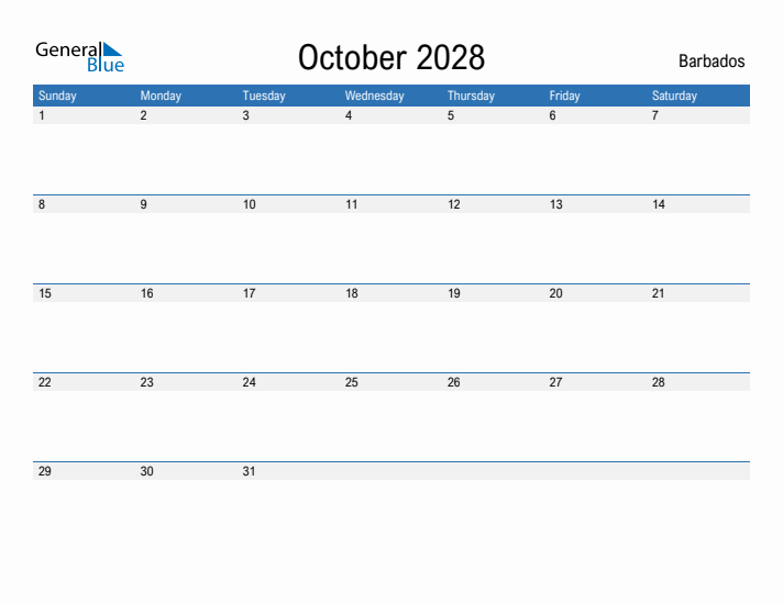 Fillable October 2028 Calendar