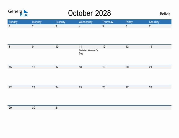 Fillable October 2028 Calendar