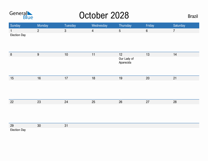 Fillable October 2028 Calendar