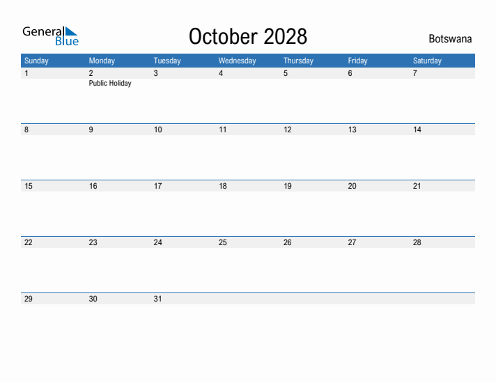 Fillable October 2028 Calendar