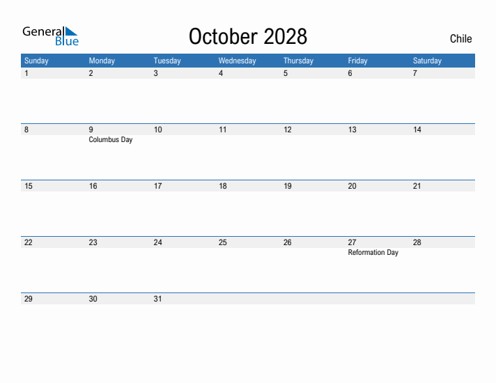 Fillable October 2028 Calendar