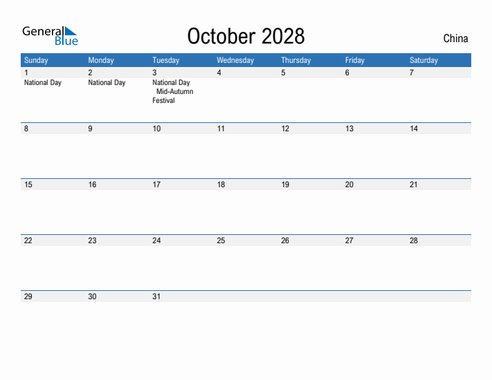 Fillable October 2028 Calendar