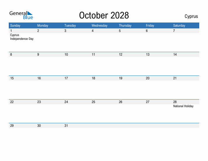 Fillable October 2028 Calendar