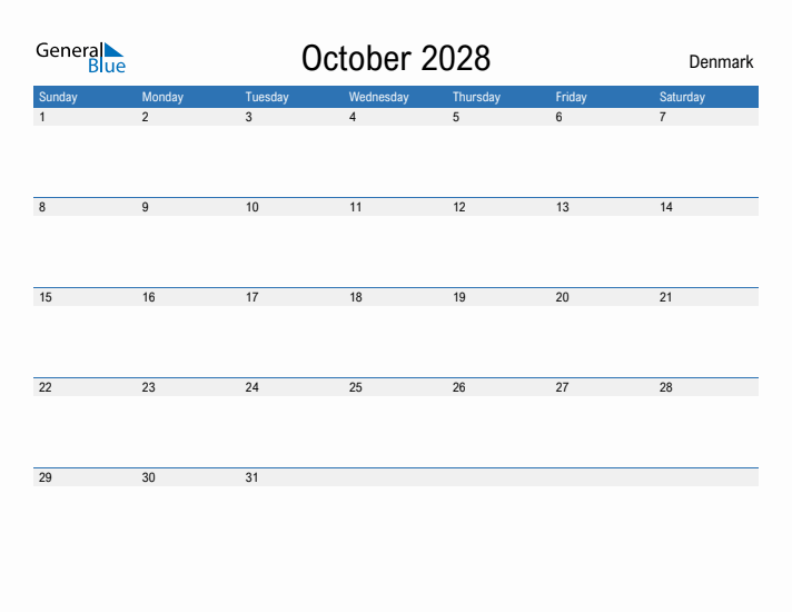 Fillable October 2028 Calendar