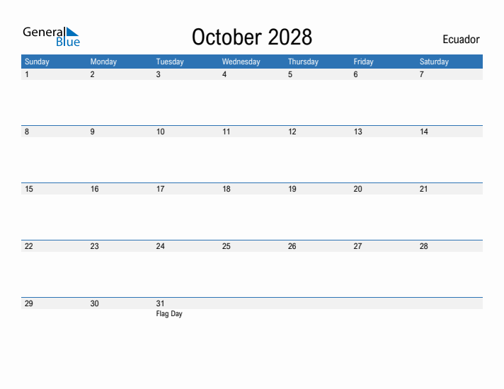 Fillable October 2028 Calendar