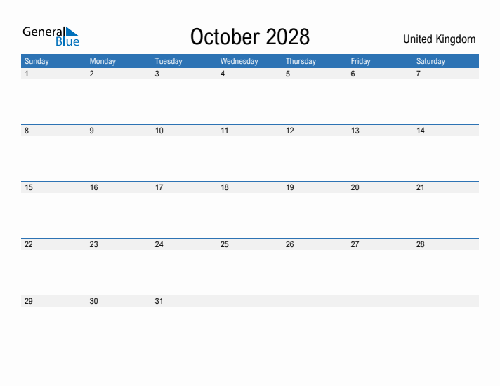 Fillable October 2028 Calendar