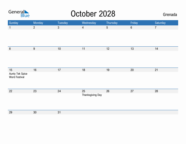 Fillable October 2028 Calendar