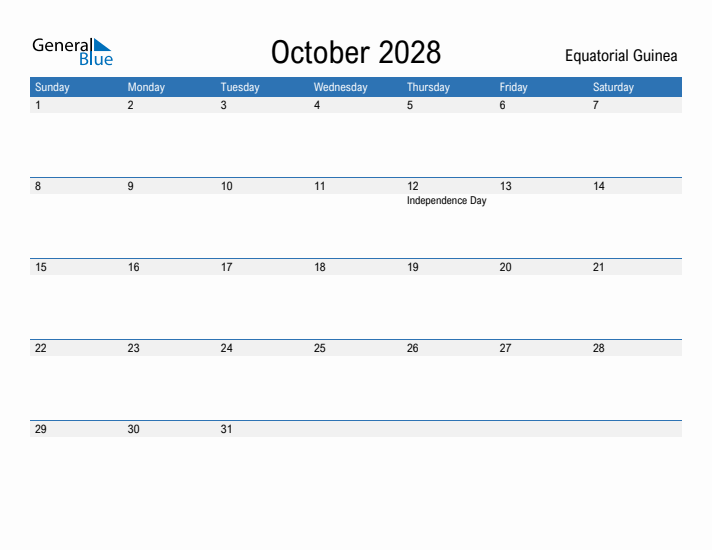 Fillable October 2028 Calendar